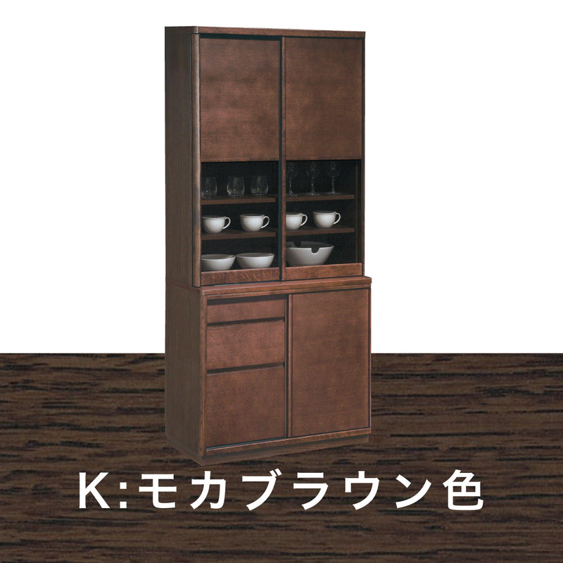 カリモク 引き戸 食器棚 ET3410 幅86.6cm 耐震対策 オーク材 木製 カップボード シンプル 国産 karimoku