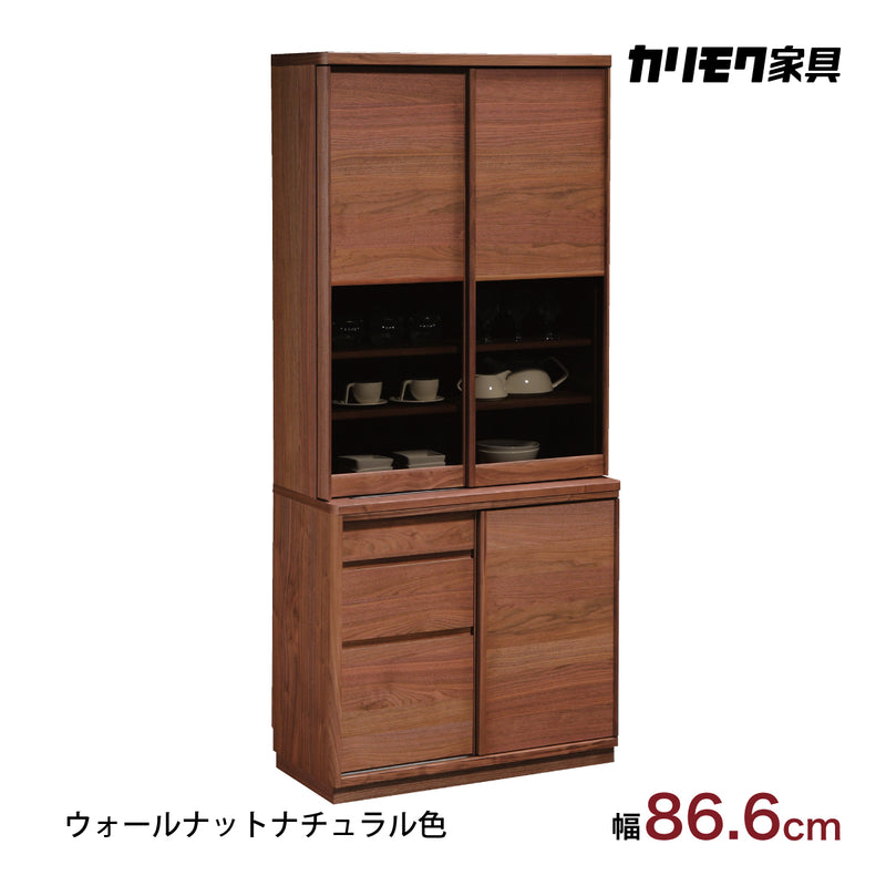 カリモク 引き戸 食器棚 ET3430 幅86.6cm 耐震対策 ウォールナット材  木製 カップボード シンプル 国産 karimoku