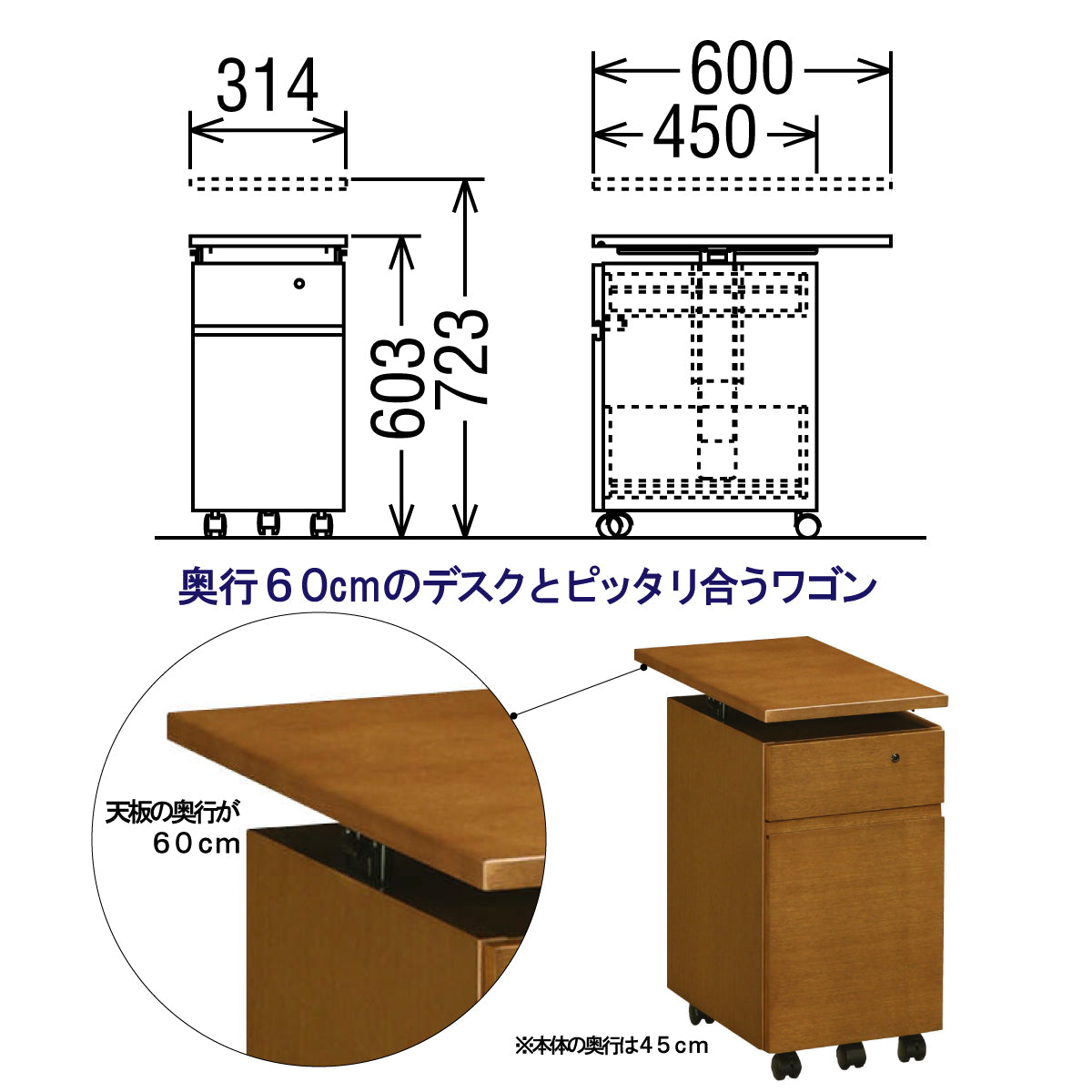 カリモク ワゴン 幅31.4cm デスク奥行60cm専用 ユーティリティプラス