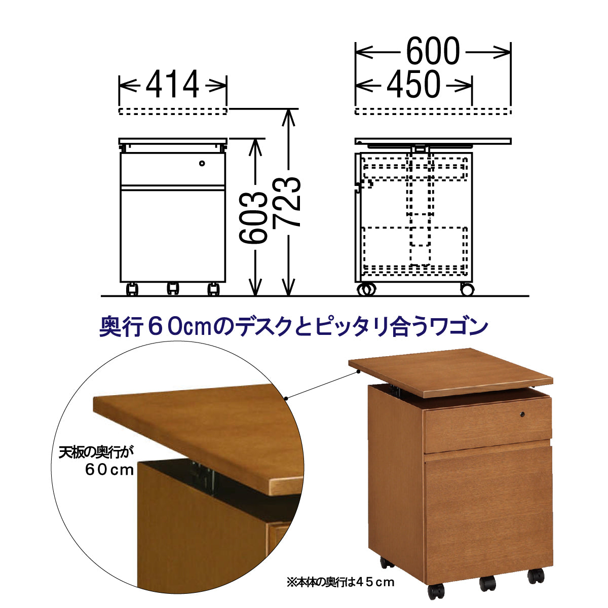 カリモク ワゴン 幅41.4cm デスク奥行60m専用 ユーティリティプラス