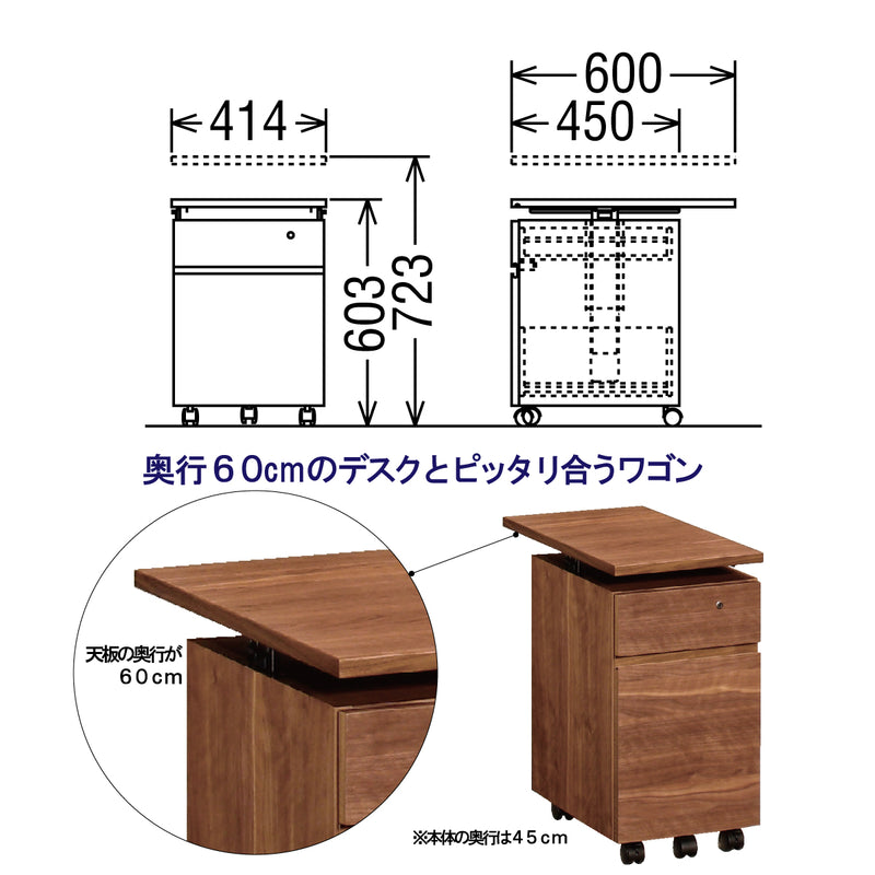 カリモク ワゴン 幅41.4cm デスク奥行60m専用 ユーティリティプラス ウォールナット SS0476XR 昇降式 シンプル モダン 国産 karimoku